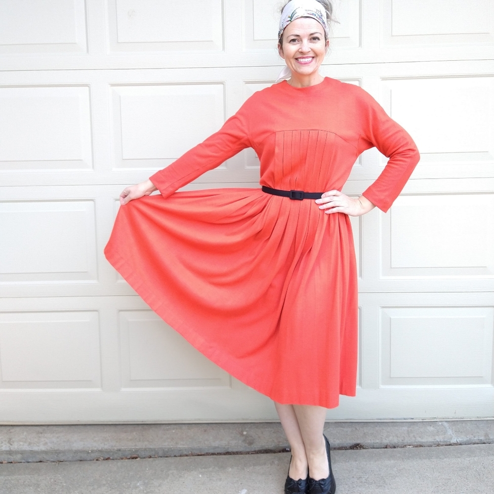 L'AIGLON 1950's 1960's wool shirtwaist dress M